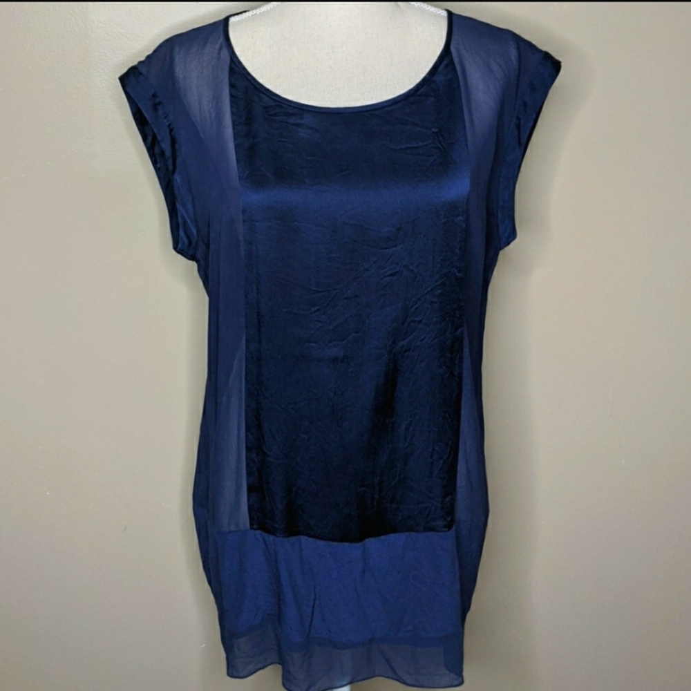Eileen Fisher navy sheer silk tunic